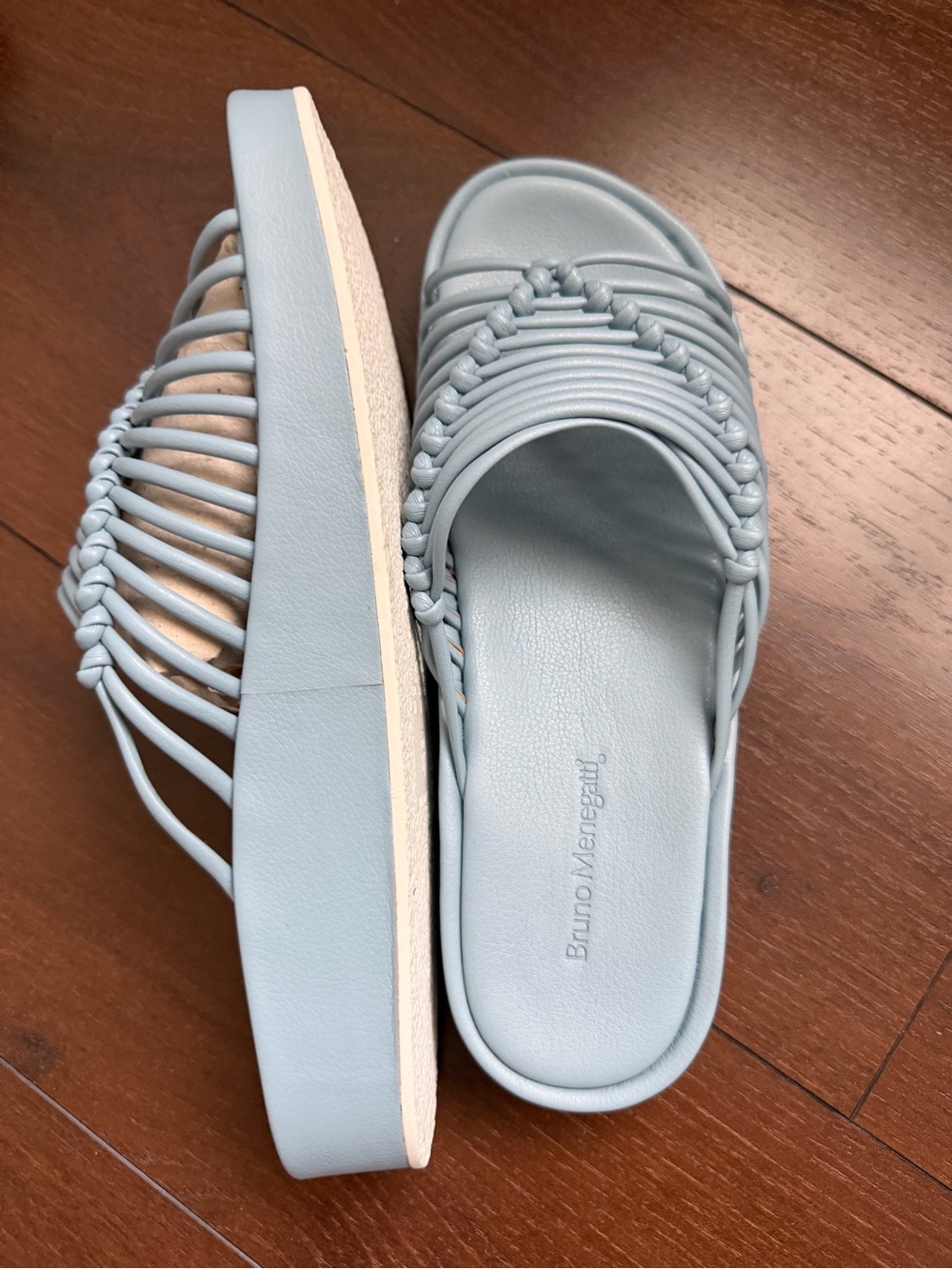 Bruno Menegatti Light Blue Leather Platform
Slide Sandals Knotted Strap new 8